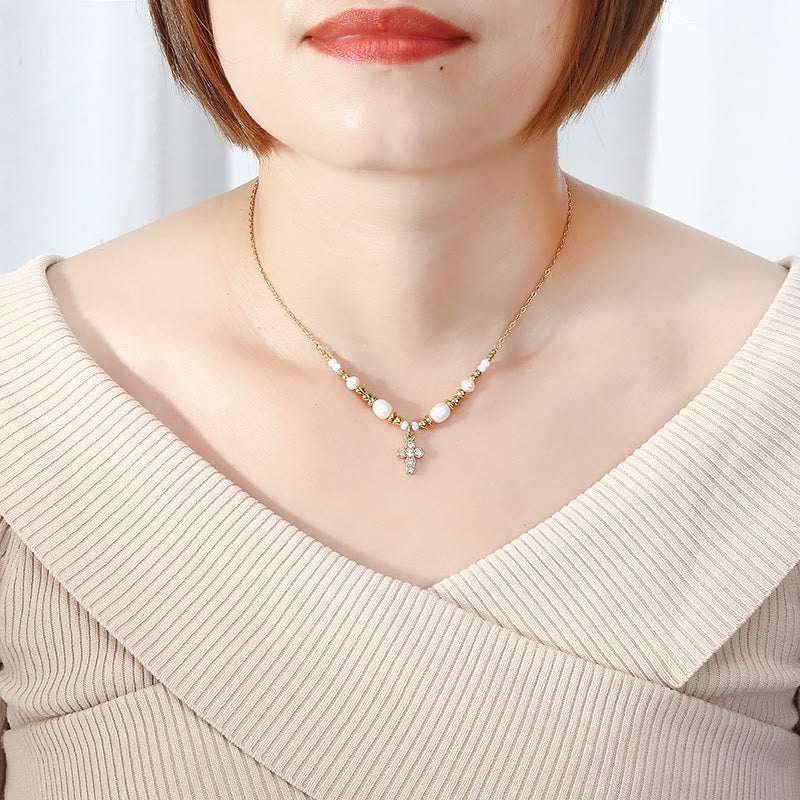 Freshwater Pearl Cross Necklace - image 2