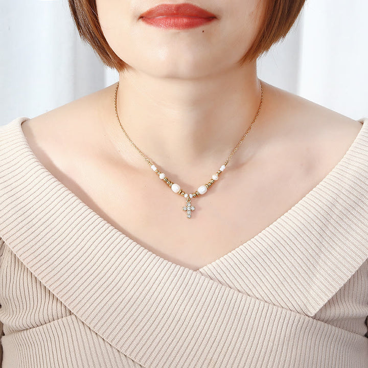 Freshwater Pearl Cross Necklace - image 2