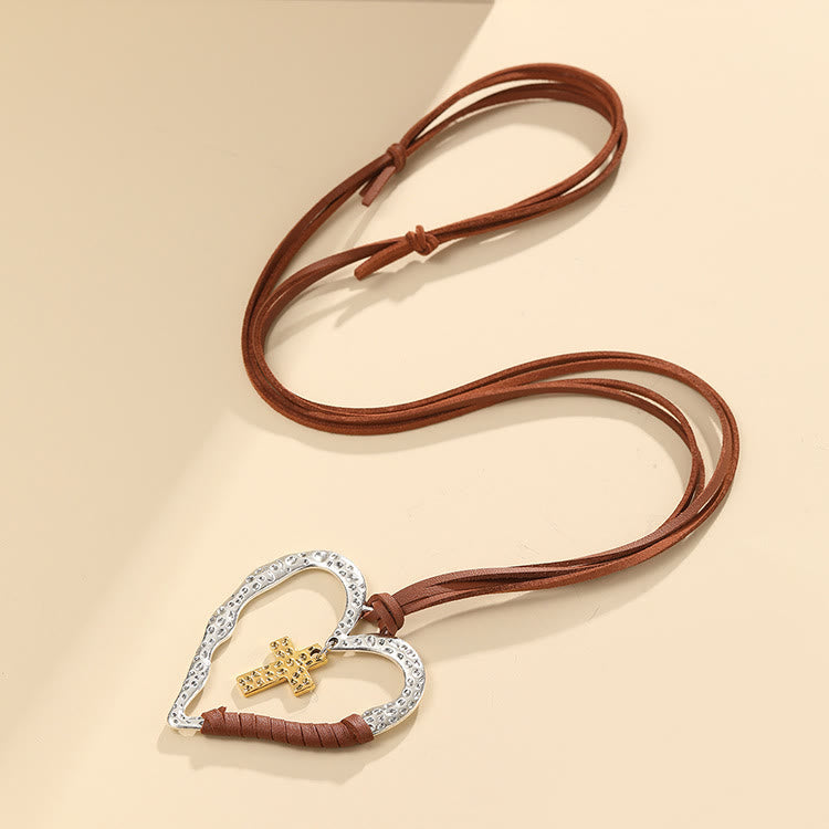 Alloy Heart Cross Pendant Necklace - image 2