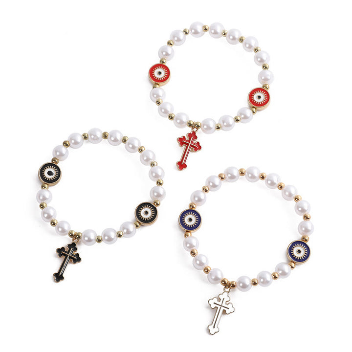 Christianartworkshop Handmade "Eyes" Beaded Cross Pearl Bracelet - image 5