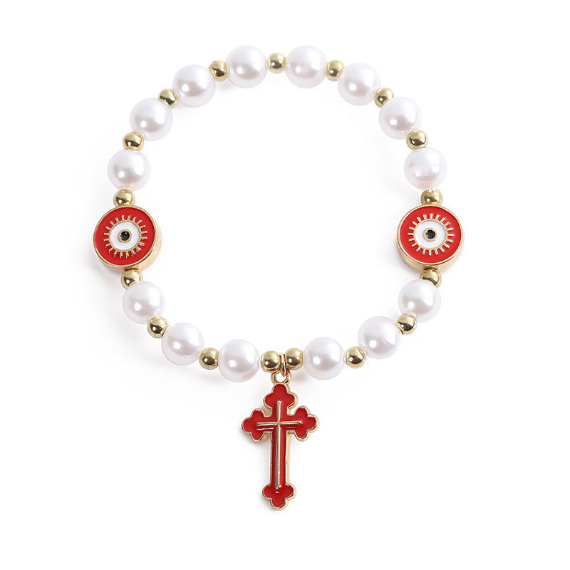 Christianartworkshop Handmade "Eyes" Beaded Cross Pearl Bracelet - image 2