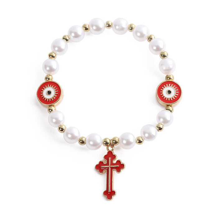 Christianartworkshop Handmade "Eyes" Beaded Cross Pearl Bracelet - image 2