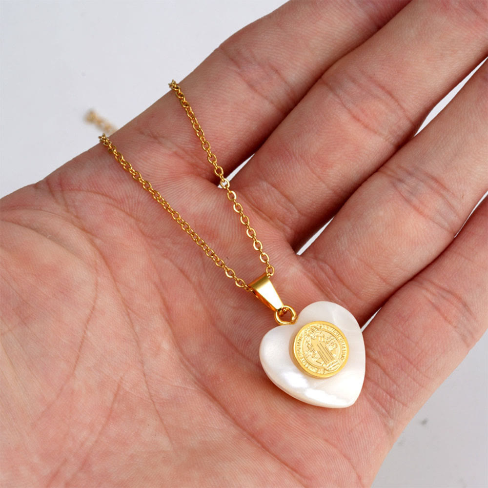 St. Benedict Medal Heart Shell Necklace - image 2