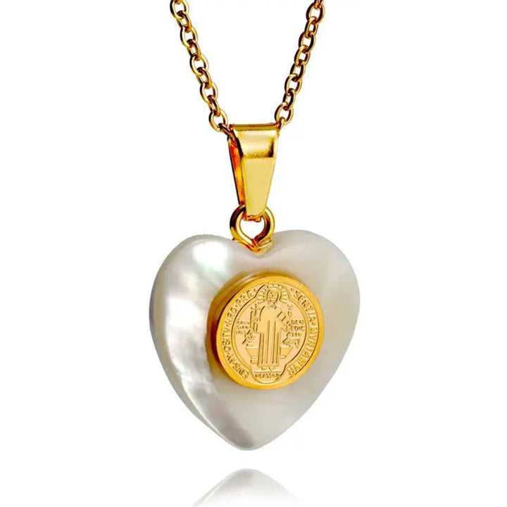 St. Benedict Medal Heart Shell Necklace - Saint Benedict - image 1