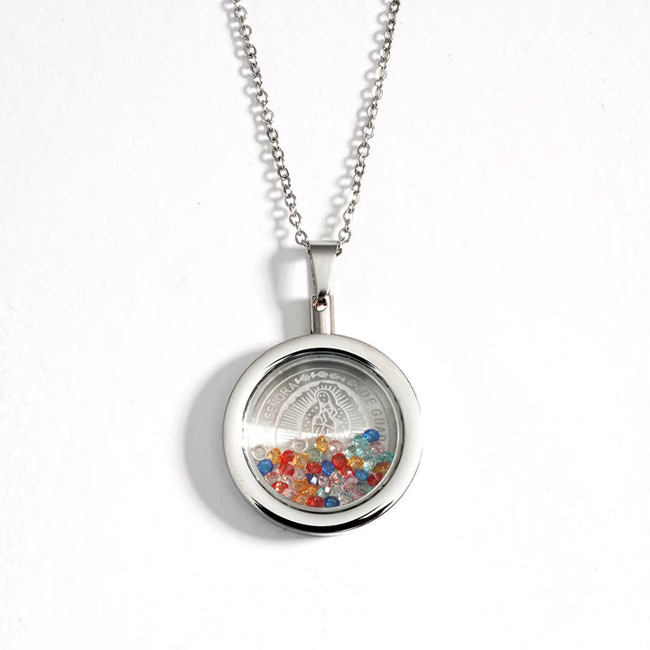 Gold Round Reversible Necklace: Our Lady and St. Benedict - Virgin Mary - Silver - image 4