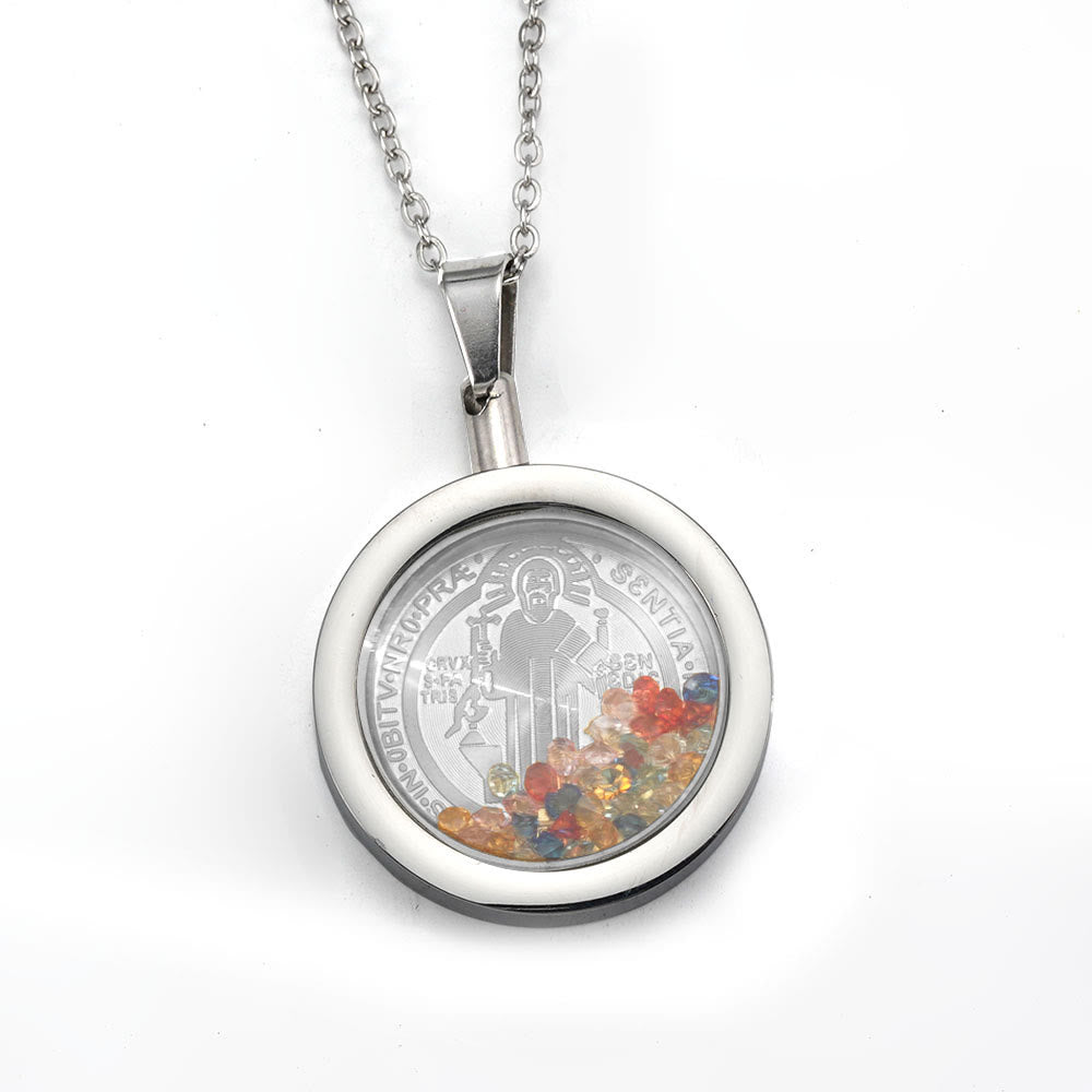 Gold Round Reversible Necklace: Our Lady and St. Benedict - Saint Benedict - Silver - image 5