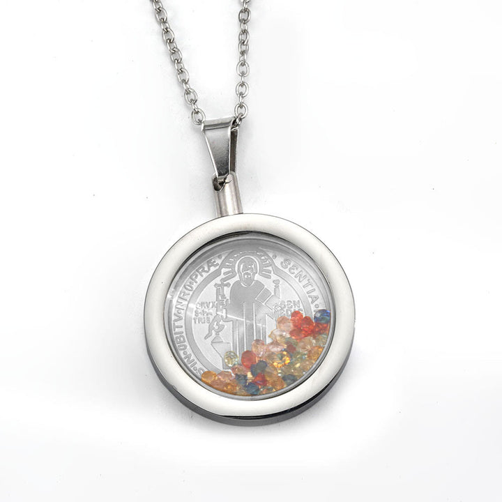 Gold Round Reversible Necklace: Our Lady and St. Benedict - Saint Benedict - Silver - image 5