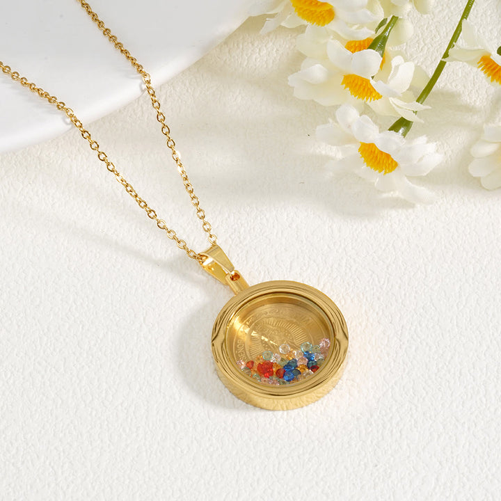 Gold Round Reversible Necklace: Our Lady and St. Benedict - image 3