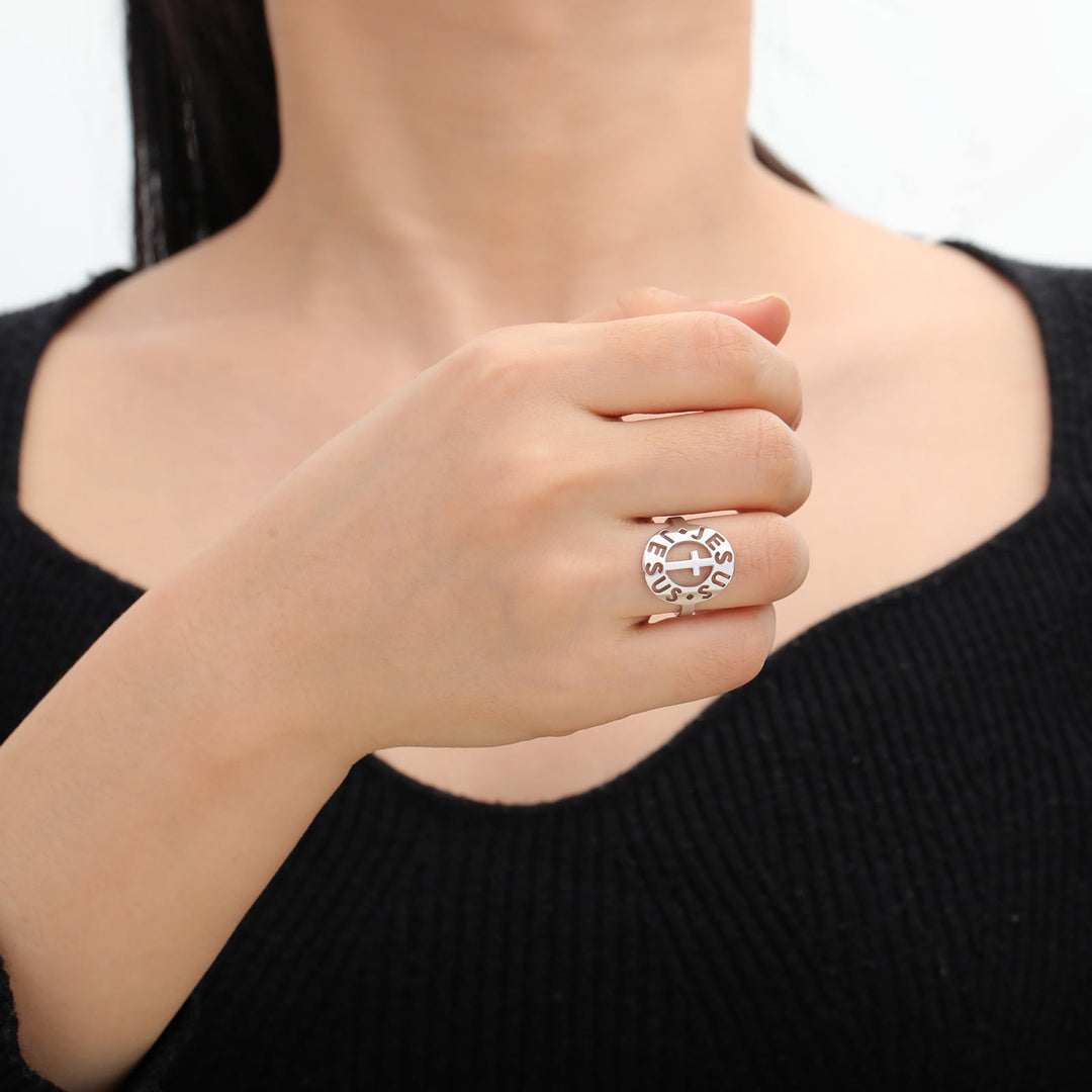 Cross with "JESUS"Amulet Stainless Steel Ring - image 5