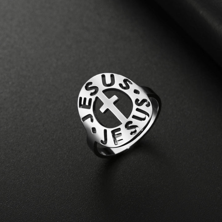 Christianartworkshop Cross with "JESUS"Amulet Stainless Steel Ring - UK Size V1/2（US 11） - Silver - image 3