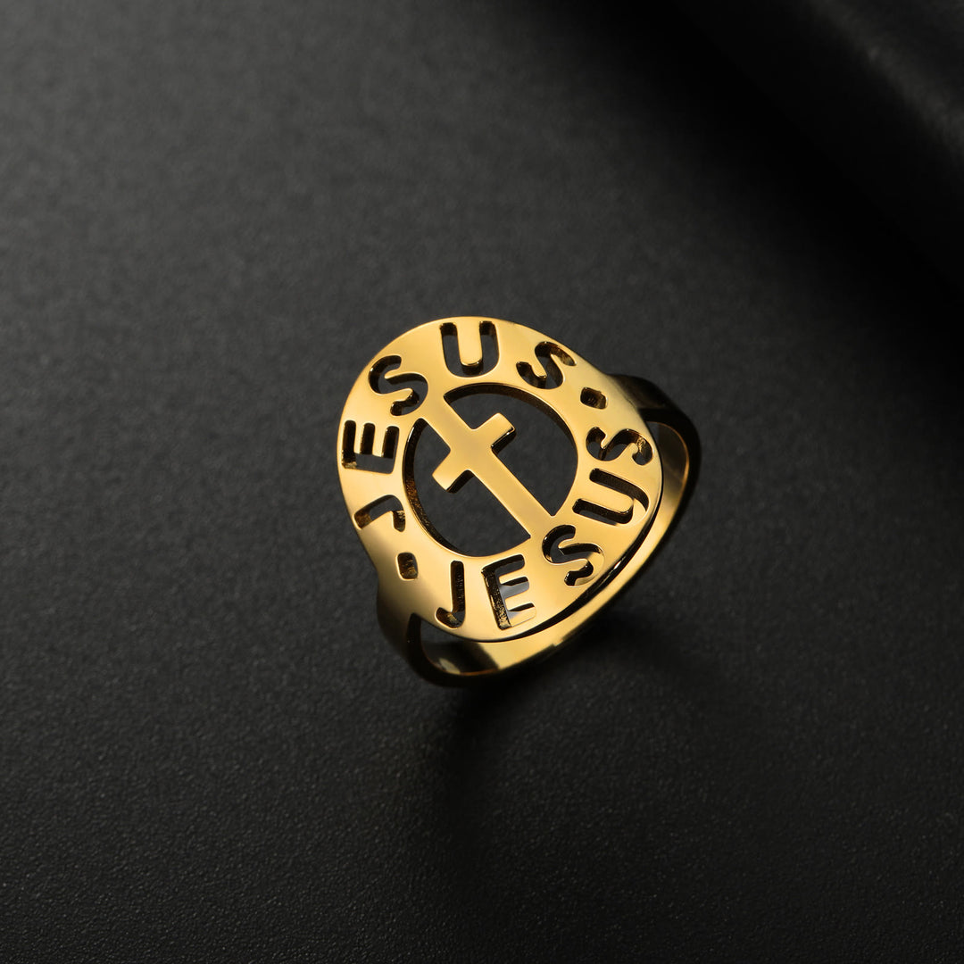 Christianartworkshop Cross with "JESUS"Amulet Stainless Steel Ring - US 11 - Golden - image 2