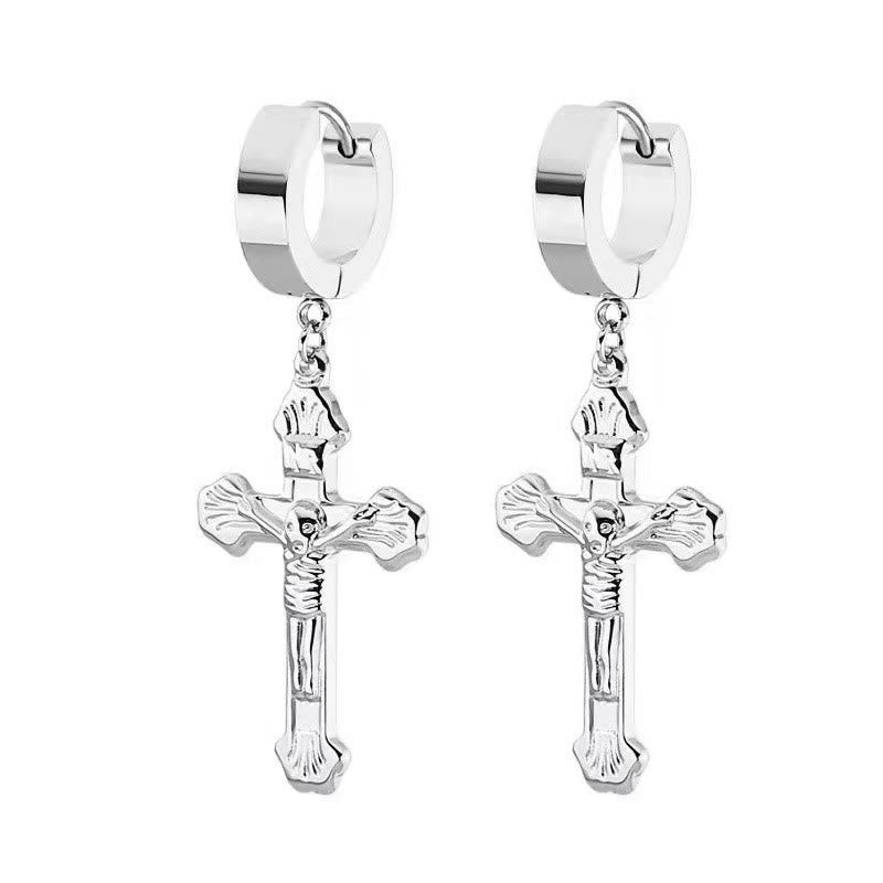Christianartworkshop Crucifix Stainless Steel Earring Clips Religion Jewelry - Silver - image 1