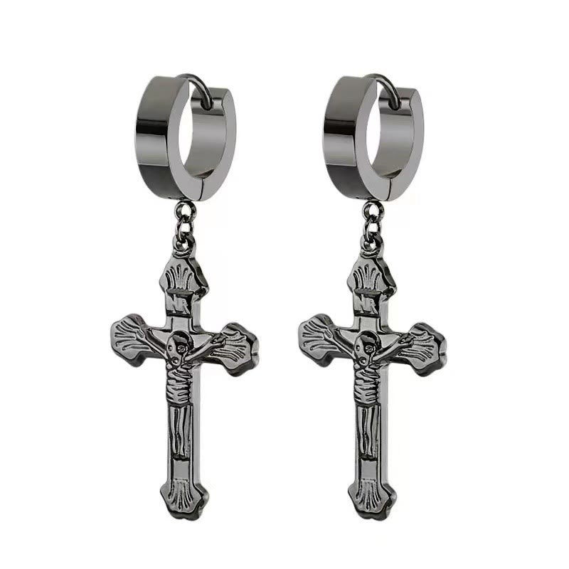 Christianartworkshop Crucifix Stainless Steel Earring Clips Religion Jewelry - Black - image 2