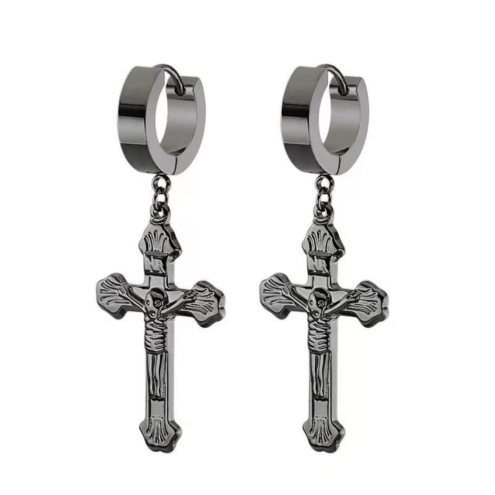 Christianartworkshop Crucifix Stainless Steel Earring Clips Religion Jewelry - Black - image 2