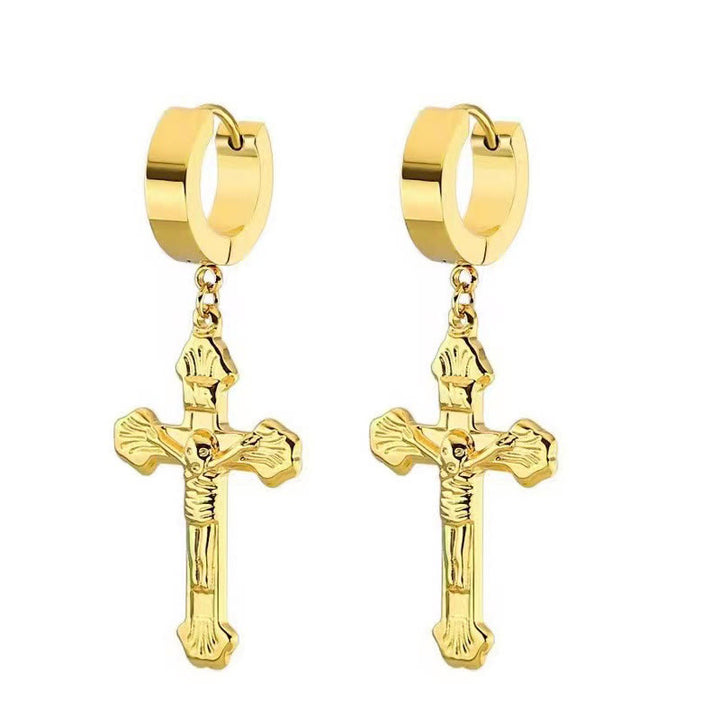 Christianartworkshop Crucifix Stainless Steel Earring Clips Religion Jewelry - Golden - image 3