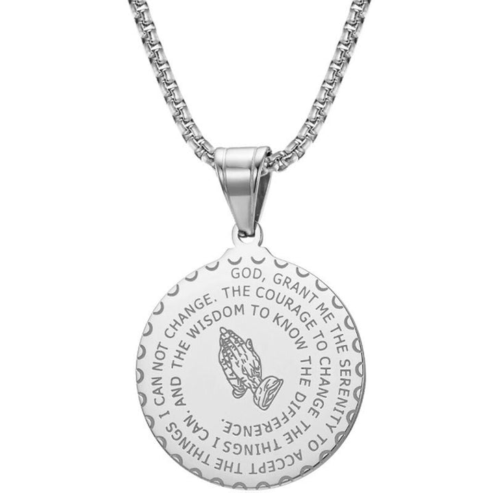 Christianity Praying Hands Round Plaque Necklace - image 5