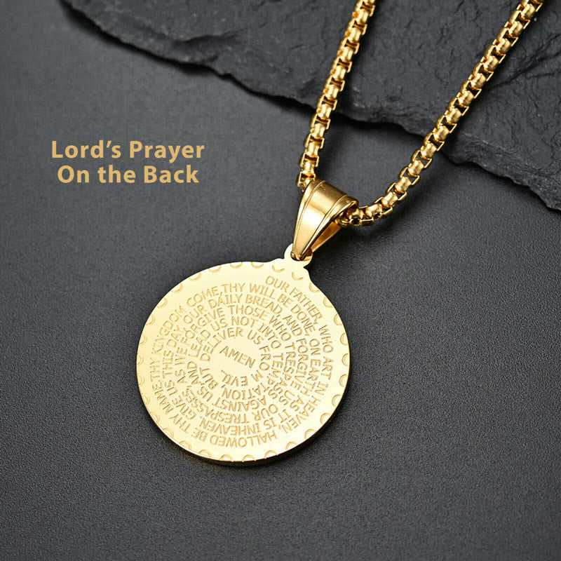 Christianity Praying Hands Round Plaque Necklace - Golden - image 4
