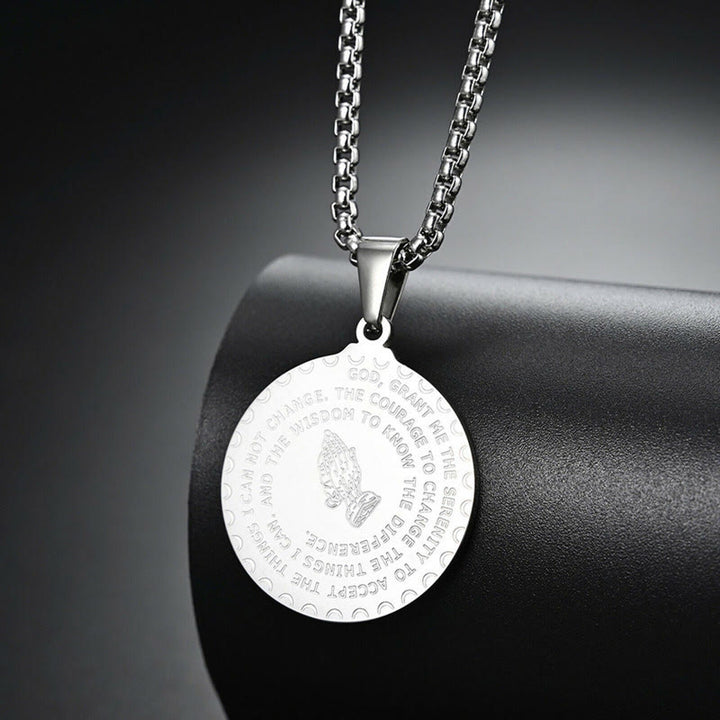 Christianity Praying Hands Round Plaque Necklace - image 2