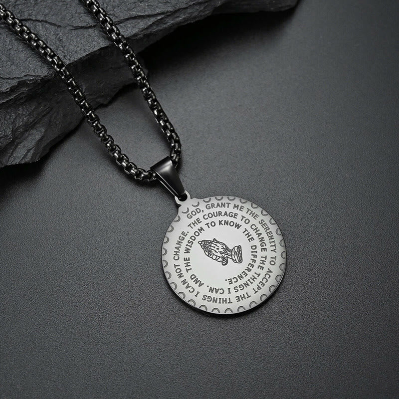 Christianity Praying Hands Round Plaque Necklace - Black - image 3