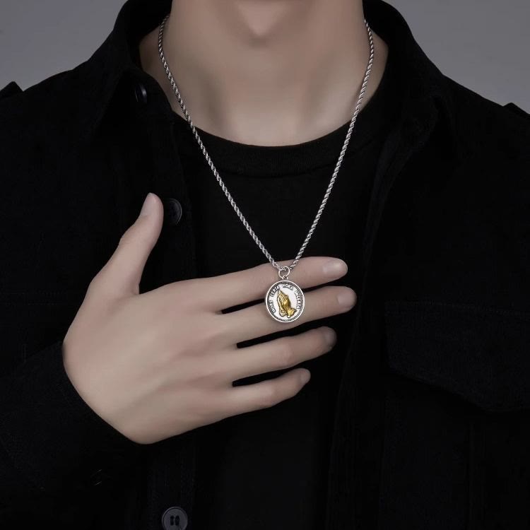 Cubic Praying Hands Charm Necklace - image 2