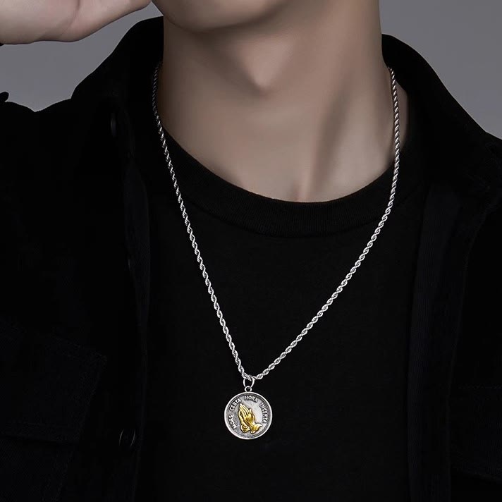 Cubic Praying Hands Charm Necklace - image 3
