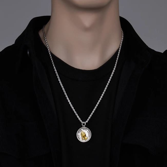 Cubic Praying Hands Charm Necklace - image 4