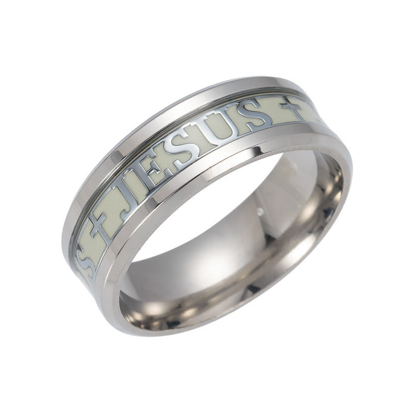 Luminous "JESUS" Printed Stainless Steel Ring - US13 - Silver - image 11