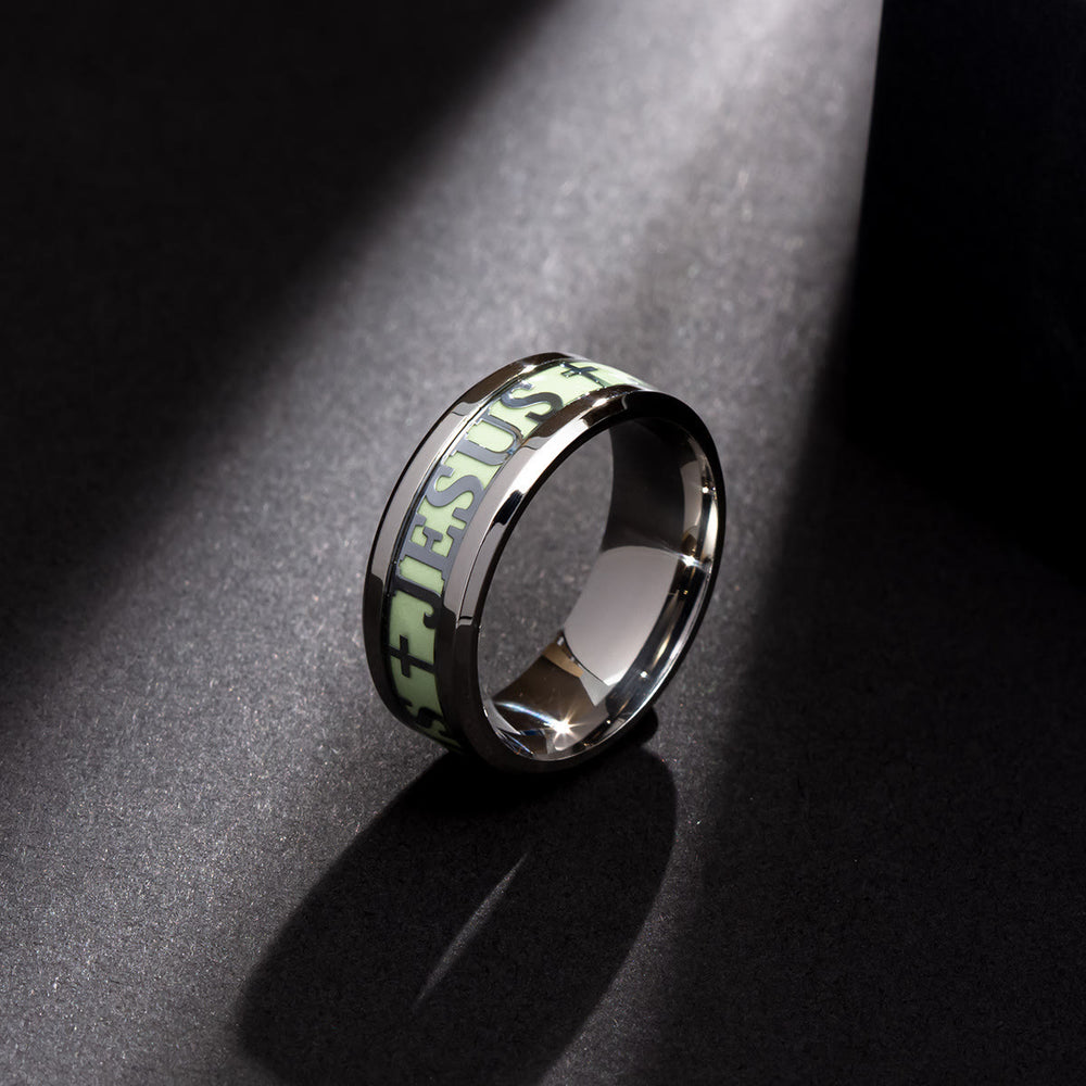 Luminous "JESUS" Printed Stainless Steel Ring - image 2