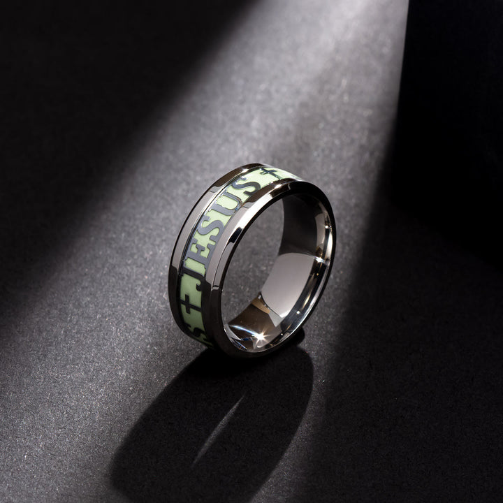 Luminous "JESUS" Printed Stainless Steel Ring - image 2