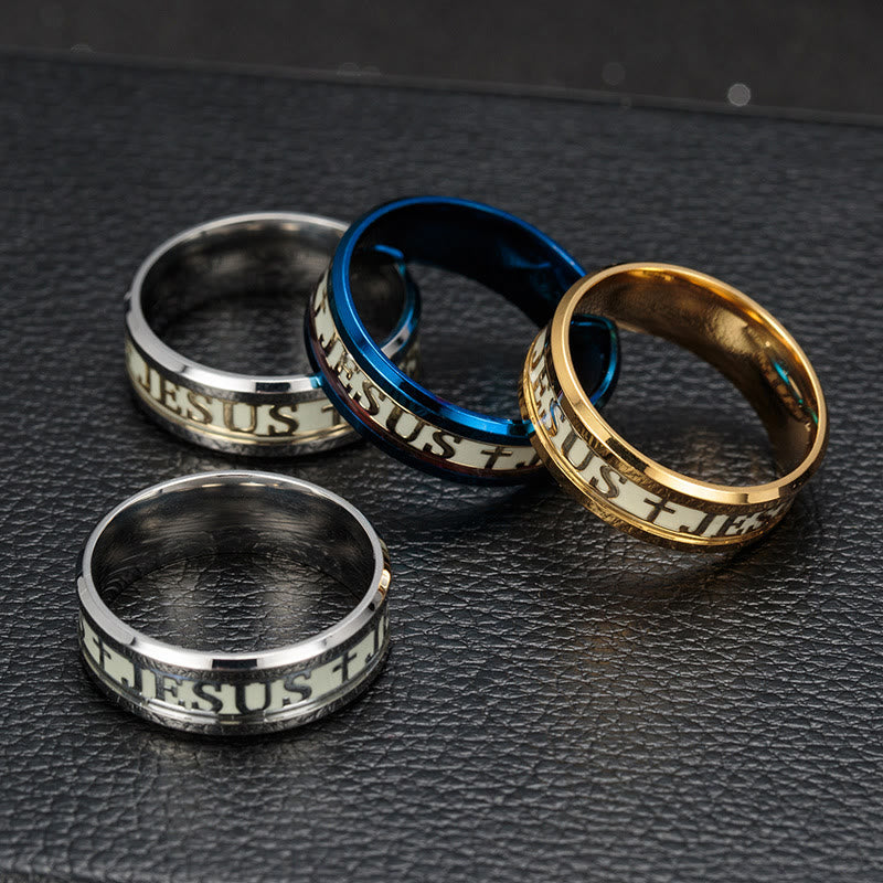 Luminous "JESUS" Printed Stainless Steel Ring - image 7