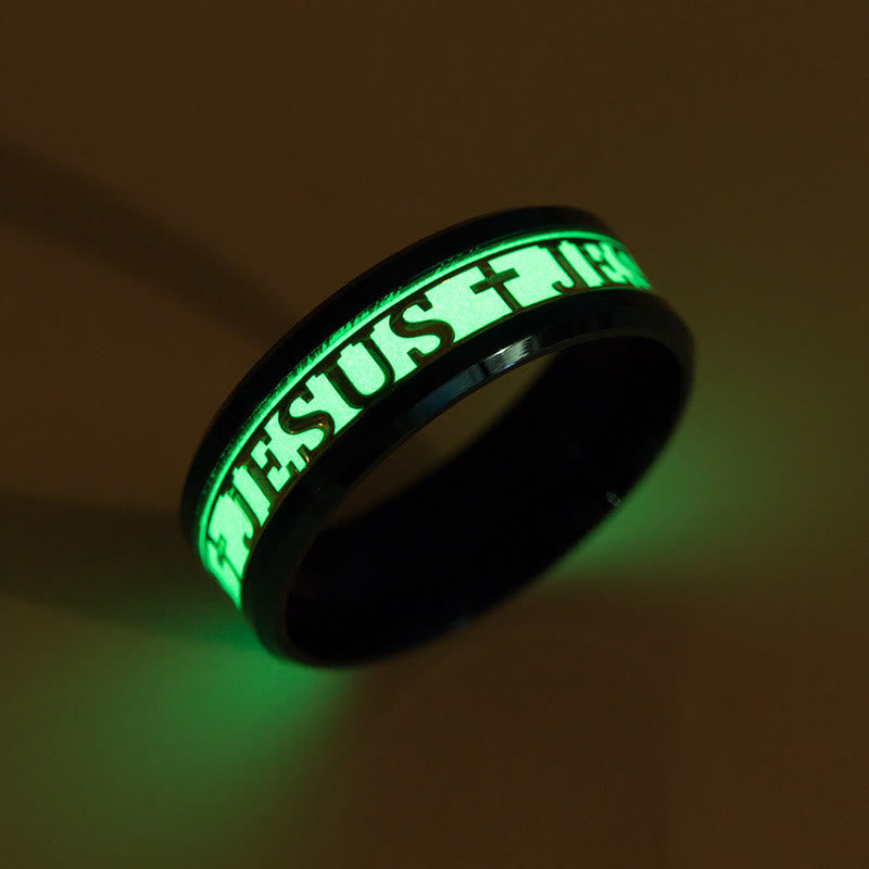 Luminous "JESUS" Printed Stainless Steel Ring - US13 - Black - image 1