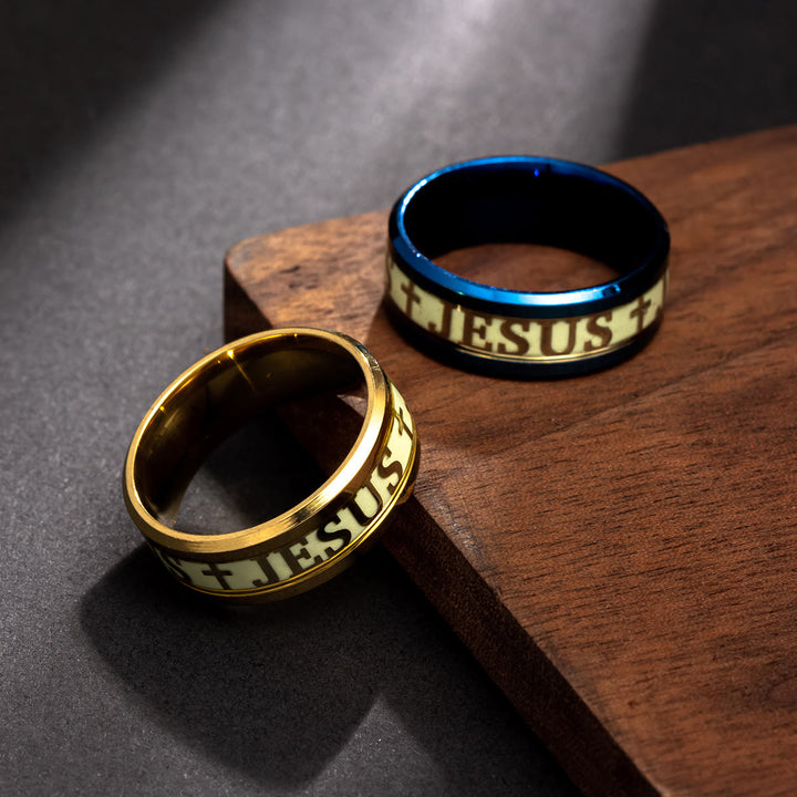 Luminous "JESUS" Printed Stainless Steel Ring - image 6