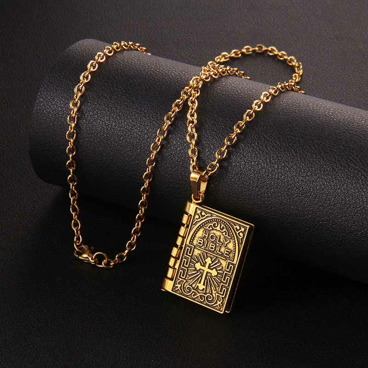 Turnable Cross Holy Bible Pendant Quality Necklace - image 2