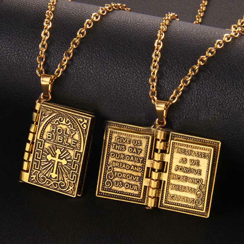 Turnable Cross Holy Bible Pendant Quality Necklace - image 1