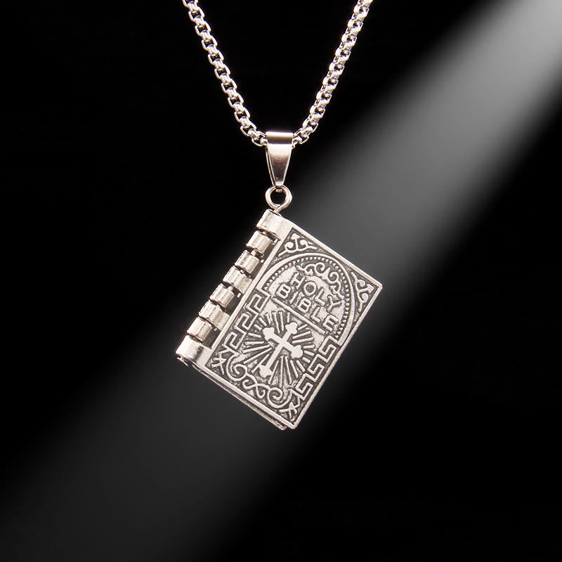 Turnable Cross Holy Bible Pendant Quality Necklace - Silver - image 6