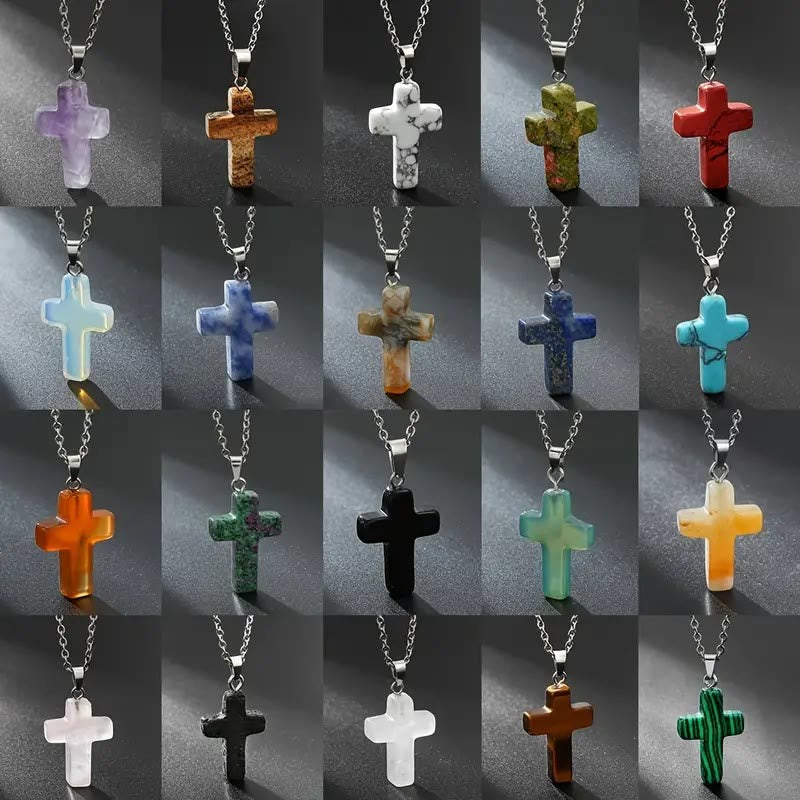 Natural Stone Cross Gemstone Pendant Necklace - image 1