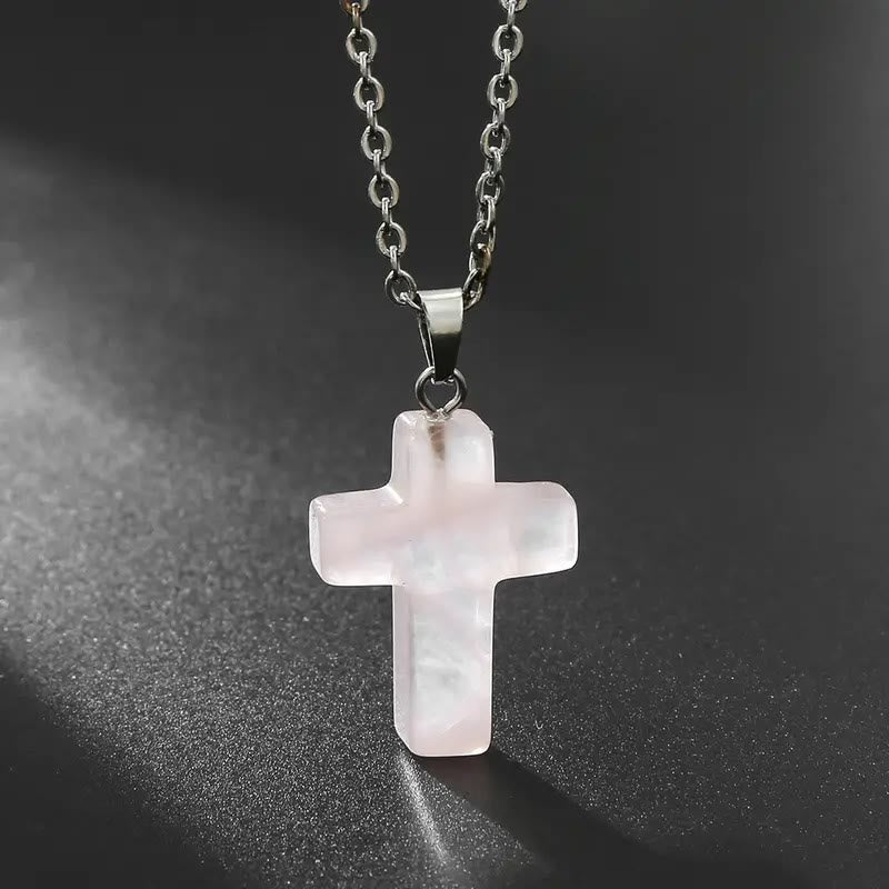 Natural Stone Cross Gemstone Pendant Necklace - Rose Quartz - image 3