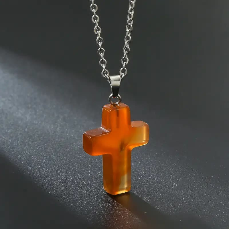 Natural Stone Cross Gemstone Pendant Necklace - Red Agate - image 12
