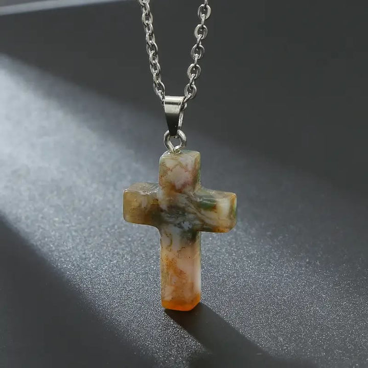 Natural Stone Cross Gemstone Pendant Necklace - India Gate - image 13