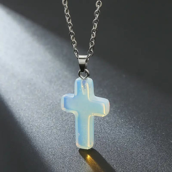 Natural Stone Cross Gemstone Pendant Necklace - Opal - image 21