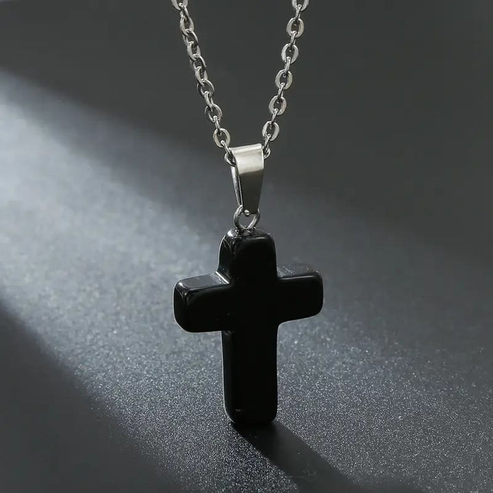 Natural Stone Cross Gemstone Pendant Necklace - Onxie - image 18