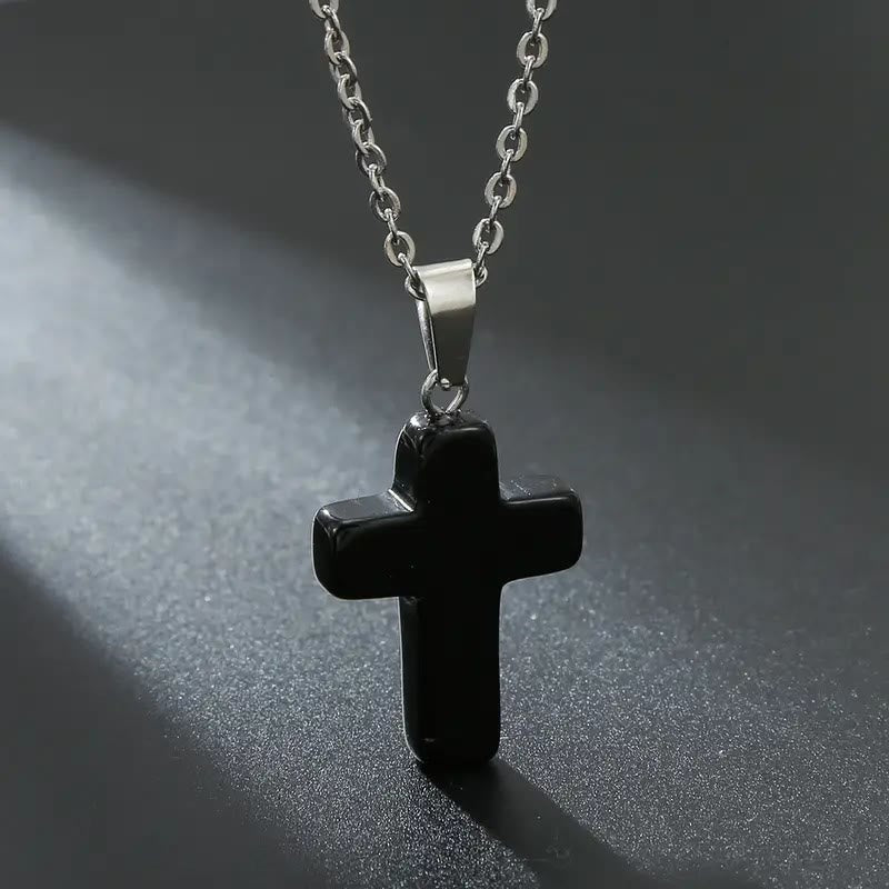 Natural Stone Cross Gemstone Pendant Necklace - Onxie - image 19