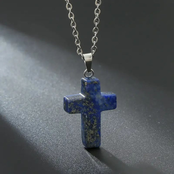 Natural Stone Cross Gemstone Pendant Necklace - Lapis Lazuli - image 17