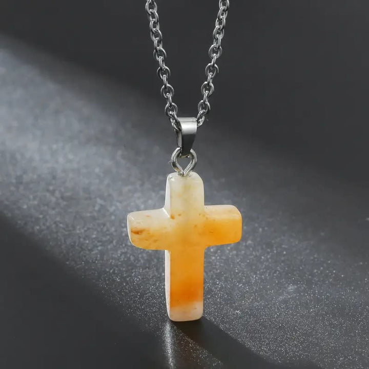 Natural Stone Cross Gemstone Pendant Necklace - Topaz - image 20