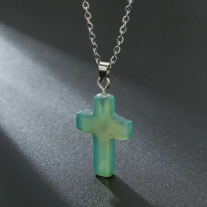 Natural Stone Cross Gemstone Pendant Necklace - Aventurine - image 16