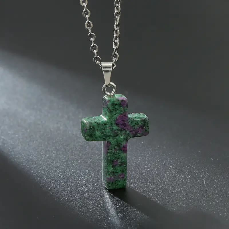 Natural Stone Cross Gemstone Pendant Necklace - Zoisite - image 15