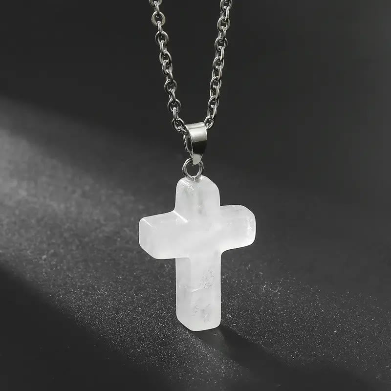 Natural Stone Cross Gemstone Pendant Necklace - Crystal - image 11