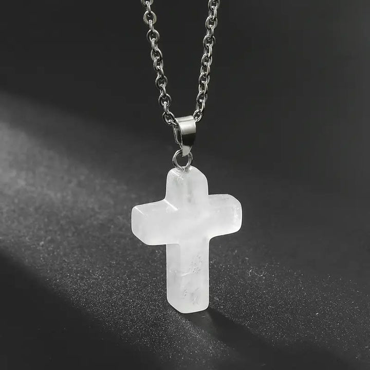 Natural Stone Cross Gemstone Pendant Necklace - Crystal - image 11