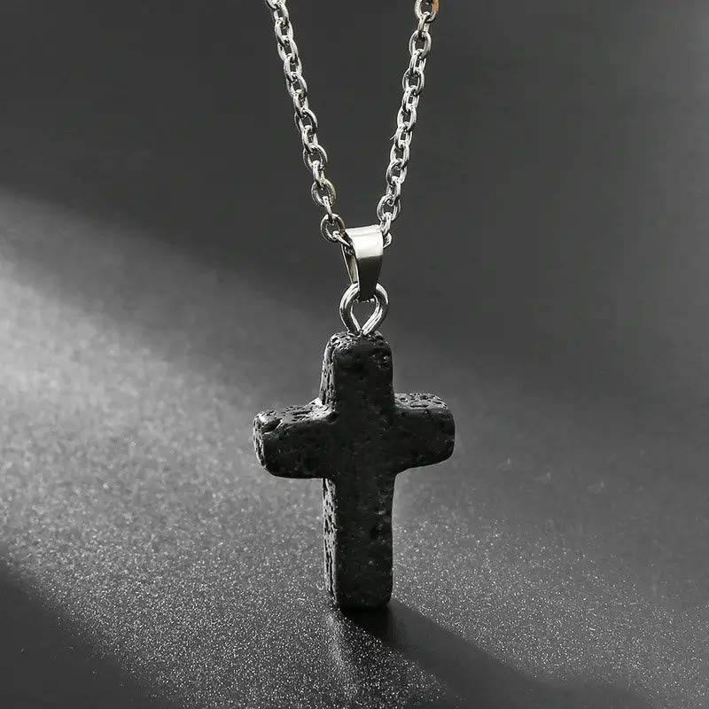 Natural Stone Cross Gemstone Pendant Necklace - Volcanic Rock - image 8