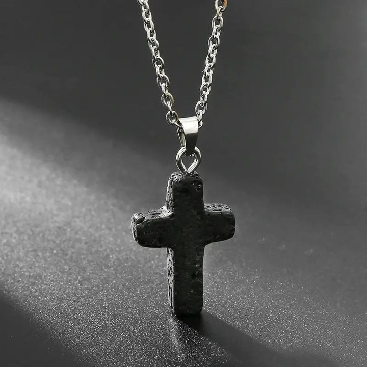 Natural Stone Cross Gemstone Pendant Necklace - Volcanic Rock - image 8